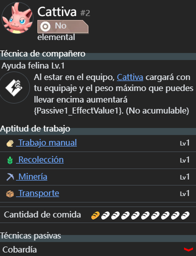 Aptitud de trabajo de Cattiva en Palworld