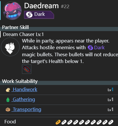 Daedream work suitability in Palworld