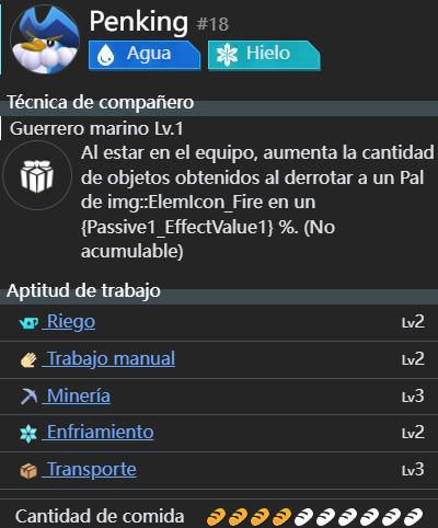 Aptitud de trabajo de Pengking en Palworld