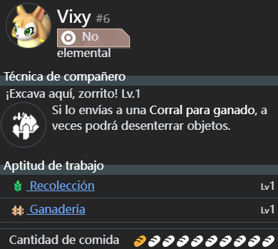 Aptitud de trabajo de Vixy en Palworld