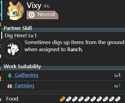 Vixy work suitability in Palworld